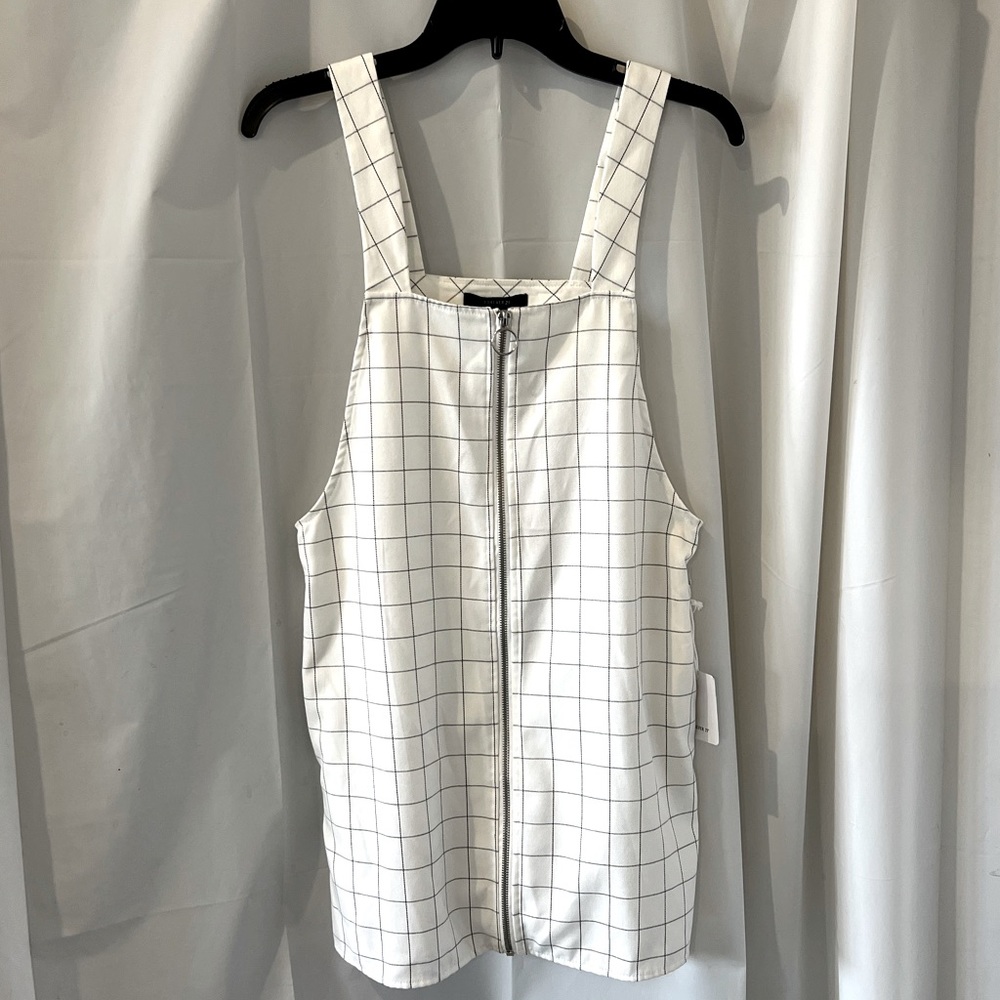 White Checkered Zip Front Overall Dress NWT